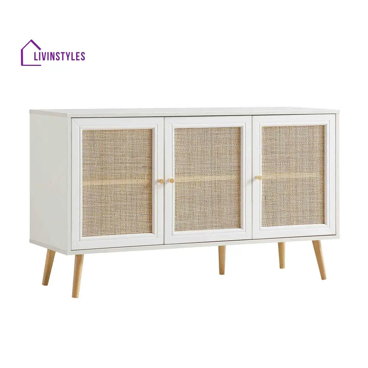 Frances Woven Rattan 3-Door Sideboard White Cabinets & Chests