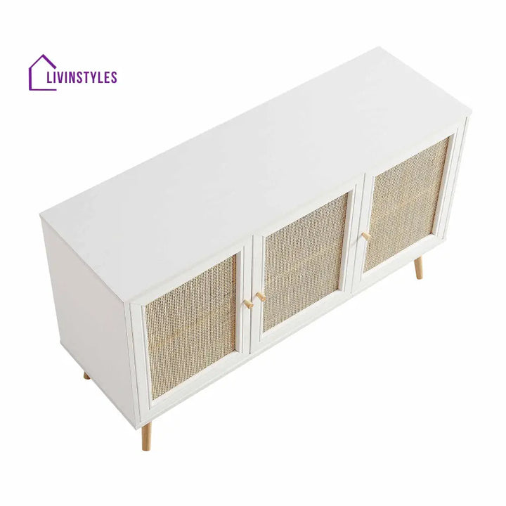 Frances Woven Rattan 3-Door Sideboard White Cabinets & Chests
