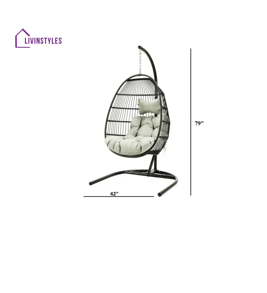 Canali Single Seater Hanging Swing With Stand For Balcony Garden Swing (Black) - Swings