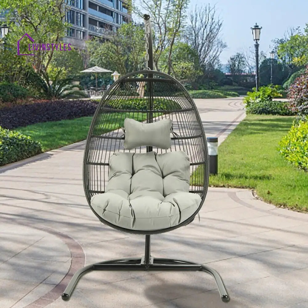 Canali Single Seater Hanging Swing With Stand For Balcony Garden Swing (Black) - Swings