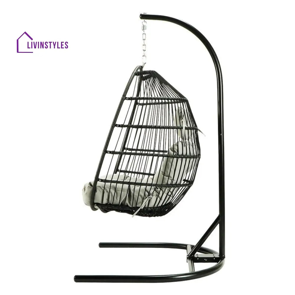 Canali Single Seater Hanging Swing With Stand For Balcony Garden Swing (Black) - Swings