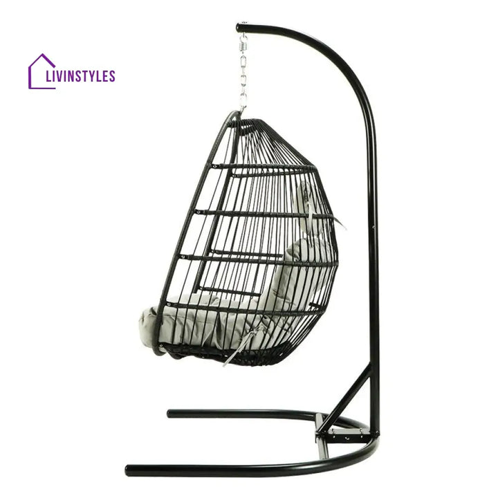 Canali Single Seater Hanging Swing With Stand For Balcony Garden Swing (Black) - Swings