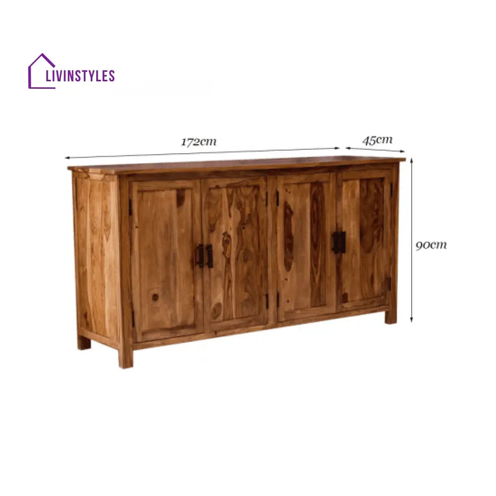 Canberra Sheesham Wood Four Door Storage Cabinet 172X45X90 Cm (Honey Finish)