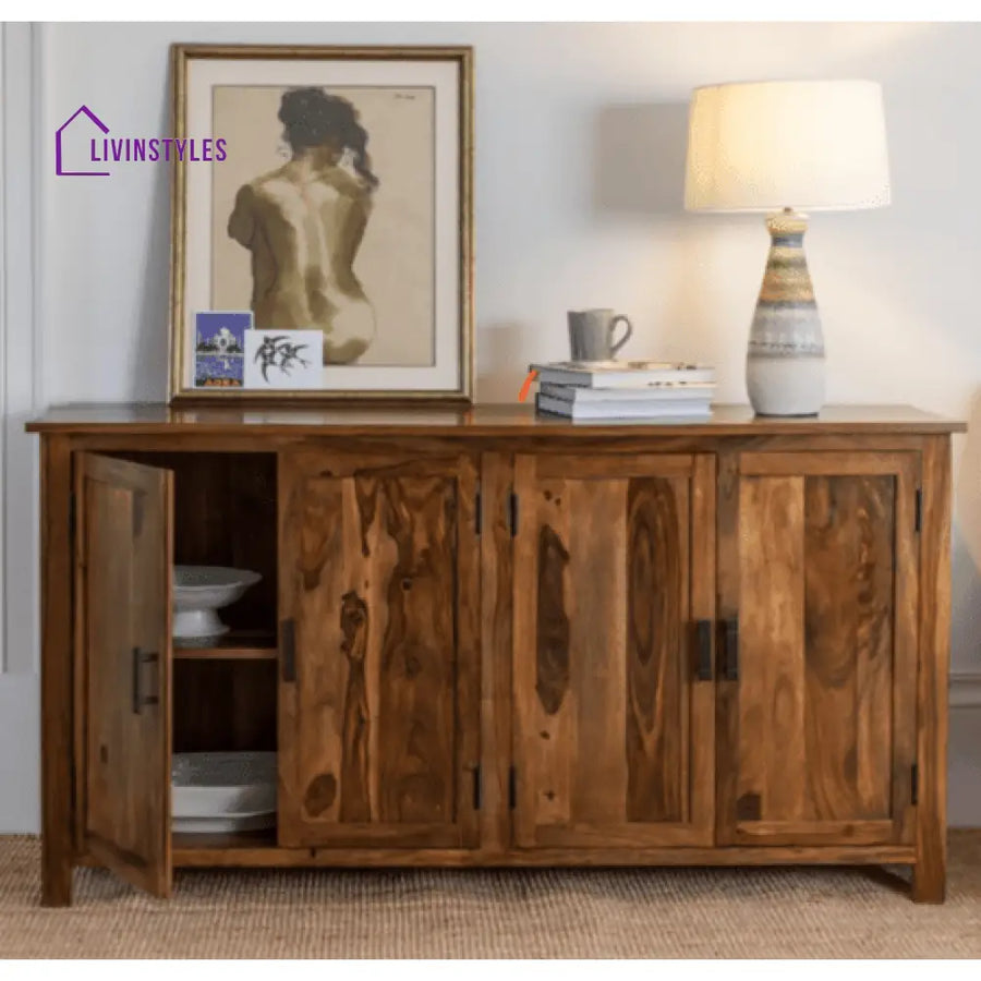 Canberra Sheesham Wood Four Door Storage Cabinet 172X45X90 Cm (Honey Finish)
