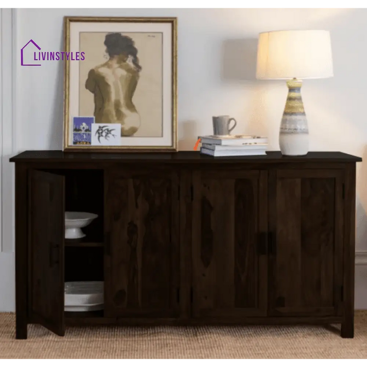 Canberra Sheesham Wood Four Door Storage Cabinet 172X45X90 Cm (Walnut Finish)