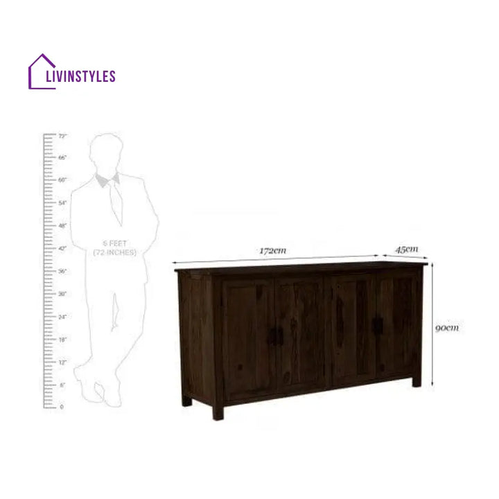 Canberra Sheesham Wood Four Door Storage Cabinet 172X45X90 Cm (Walnut Finish)