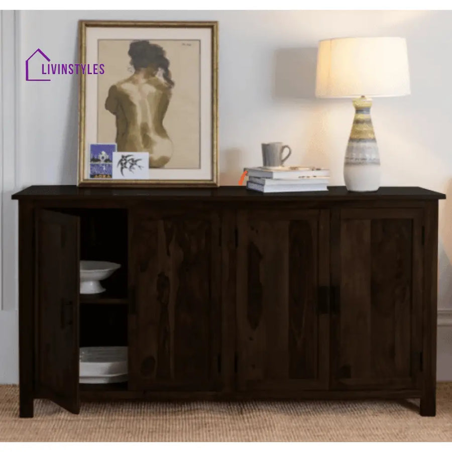 Canberra Sheesham Wood Four Door Storage Cabinet 172X45X90 Cm (Walnut Finish)