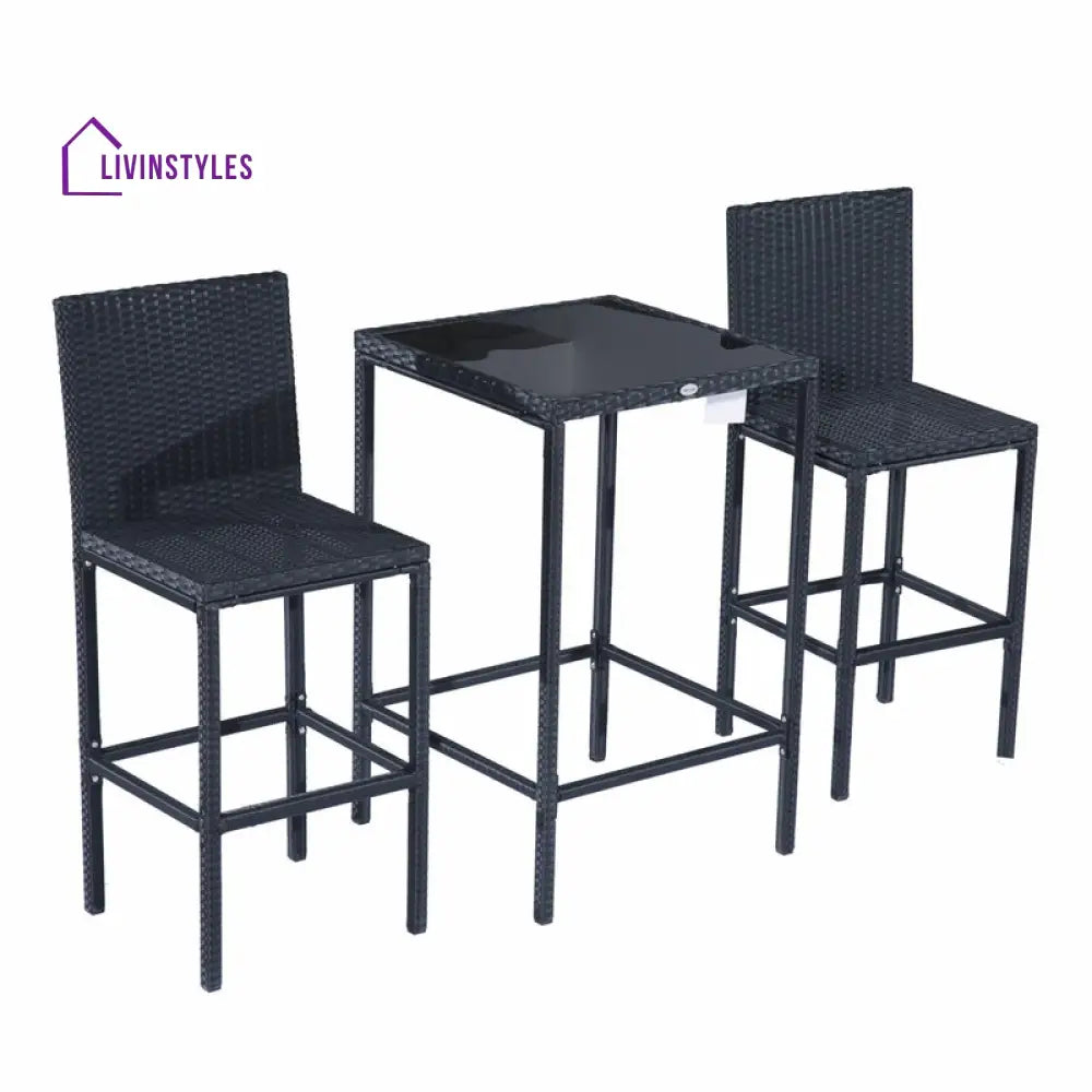 Cantu Outdoor Patio Bar Sets 2 Chairs and 1 Table (Black) - Bar Sets