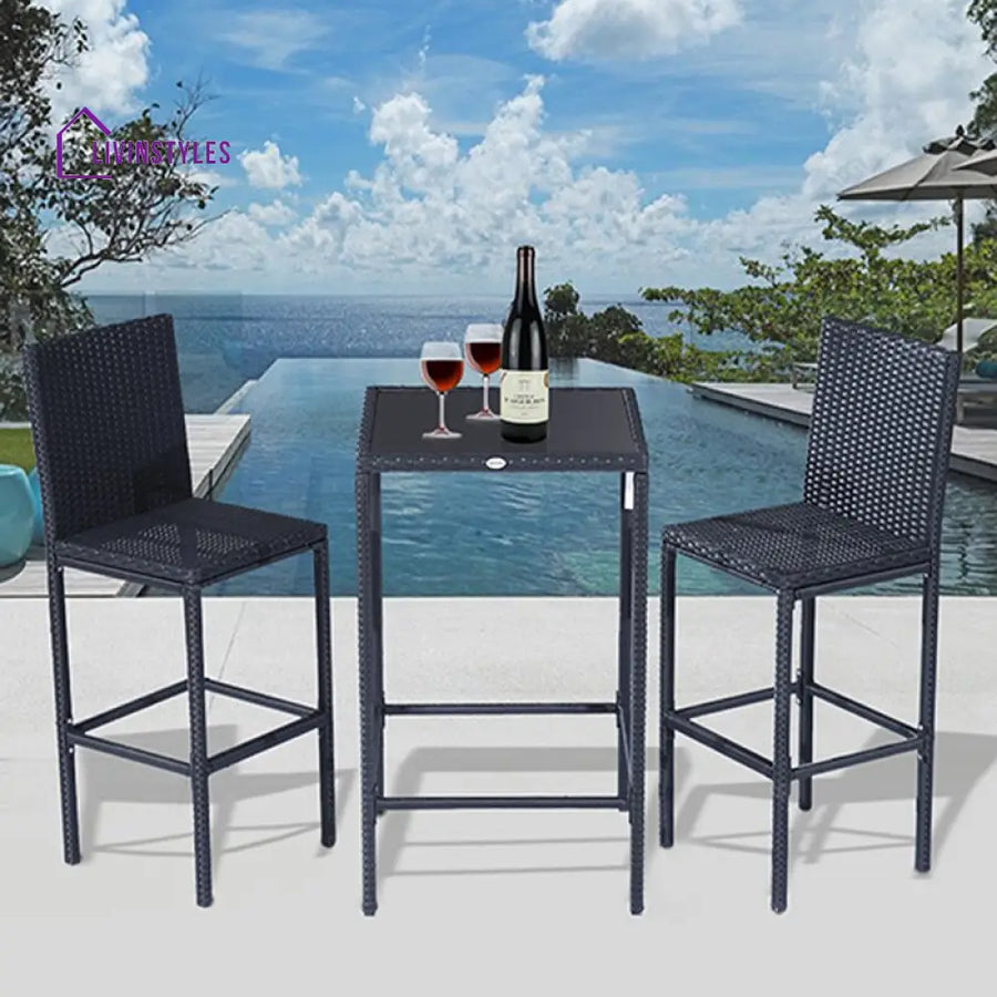 Cantu Outdoor Patio Bar Sets 2 Chairs and 1 Table (Black) - Bar Sets