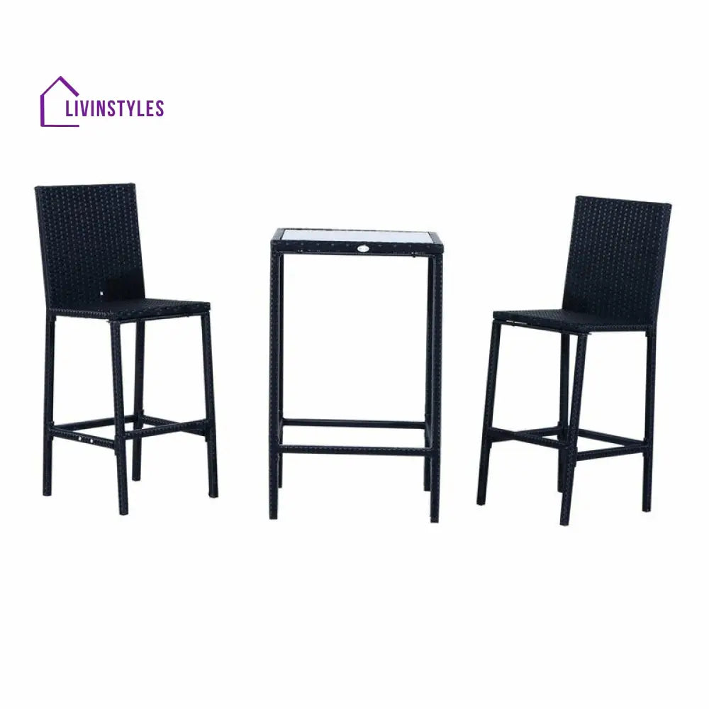 Cantu Outdoor Patio Bar Sets 2 Chairs and 1 Table (Black) - Bar Sets