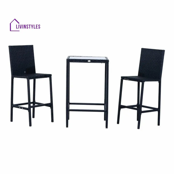 Cantu Outdoor Patio Bar Sets 2 Chairs and 1 Table (Black) - Bar Sets