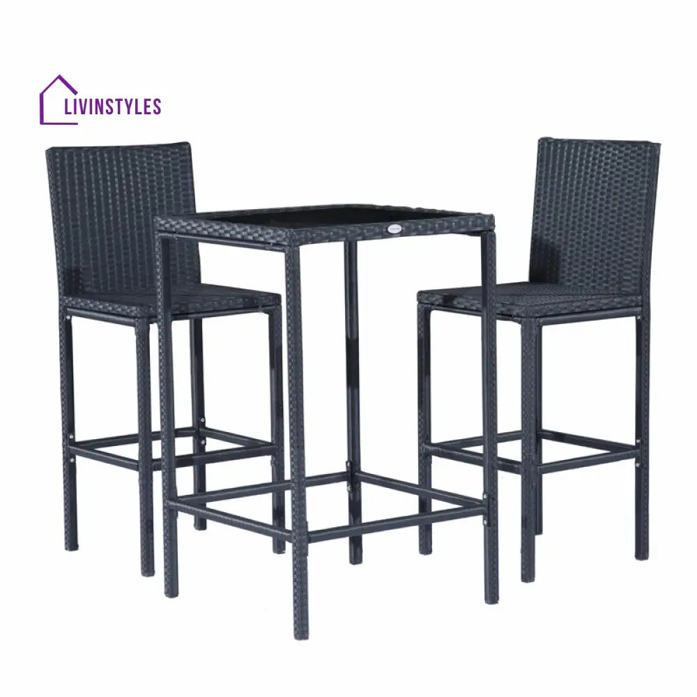 Cantu Outdoor Patio Bar Sets 2 Chairs and 1 Table (Black) - Bar Sets