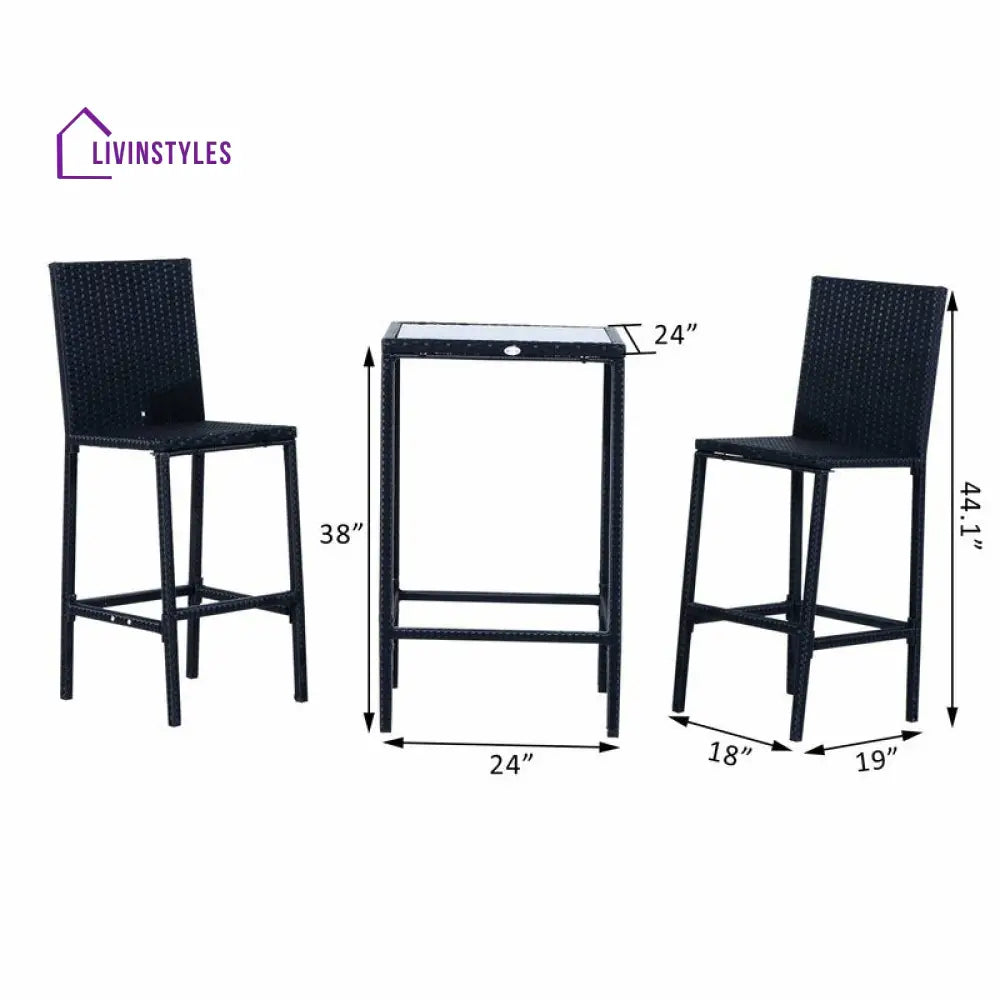 Cantu Outdoor Patio Bar Sets 2 Chairs and 1 Table (Black) - Bar Sets