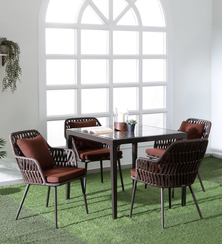 Solve Outdoor Patio Seating Set 4 Chairs and 1 Table Set (Brown) Braided & Rope