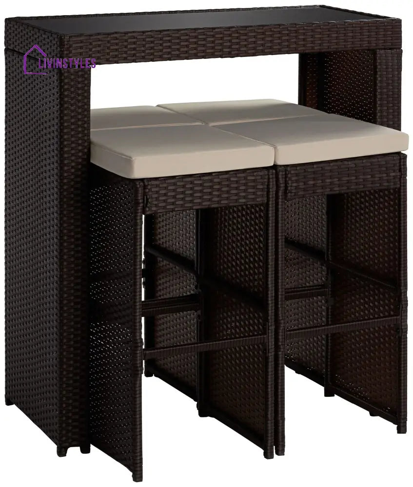 Capone Outdoor Patio Bar Sets 4 Stools and 1 Table (Dark Brown) - Bar Sets