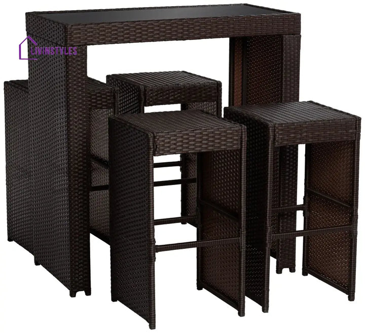Capone Outdoor Patio Bar Sets 4 Stools and 1 Table (Dark Brown) - Bar Sets
