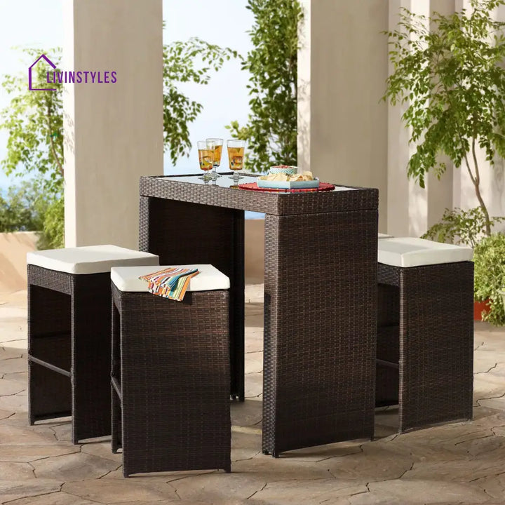 Capone Outdoor Patio Bar Sets 4 Stools and 1 Table (Dark Brown) - Bar Sets