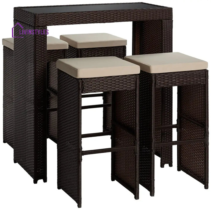 Capone Outdoor Patio Bar Sets 4 Stools and 1 Table (Dark Brown) - Bar Sets
