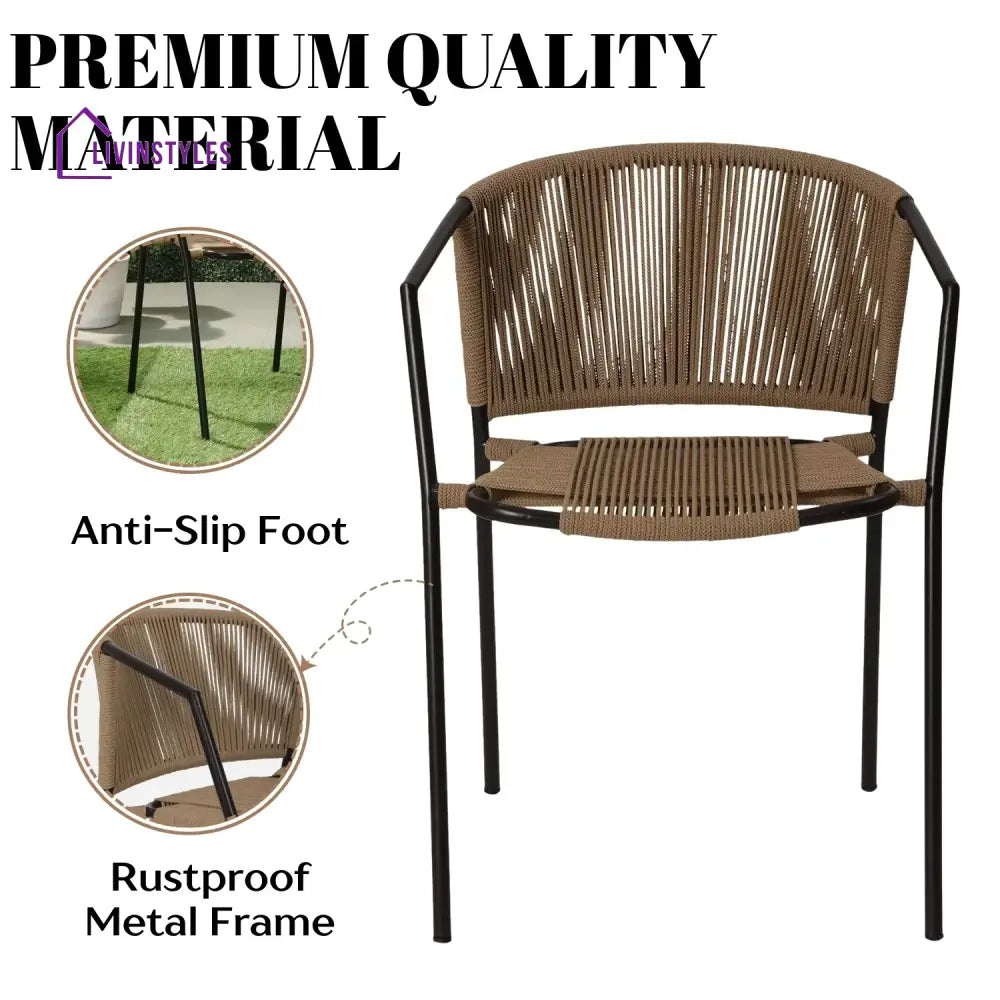 Capri Outdoor Rope 3-Piece Patio Chairs Set (Beige) - Patio Set
