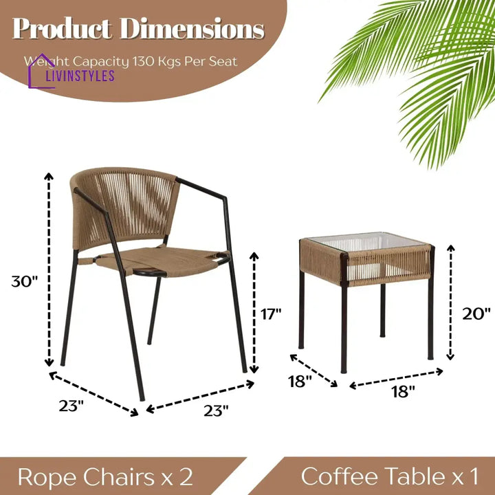 Capri Outdoor Rope 3-Piece Patio Chairs Set (Beige) - Patio Set