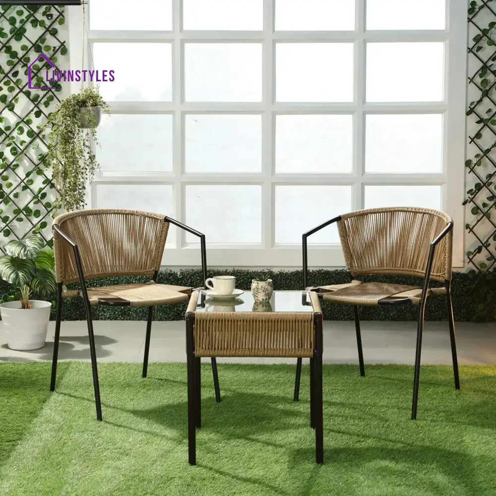 Capri Outdoor Rope 3-Piece Patio Chairs Set (Beige) - Patio Set