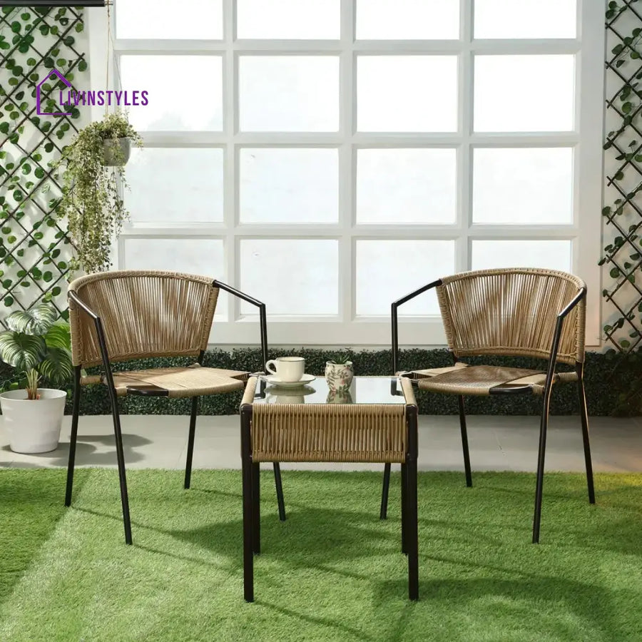 Capri Outdoor Rope 3-Piece Patio Chairs Set (Beige) - Patio Set