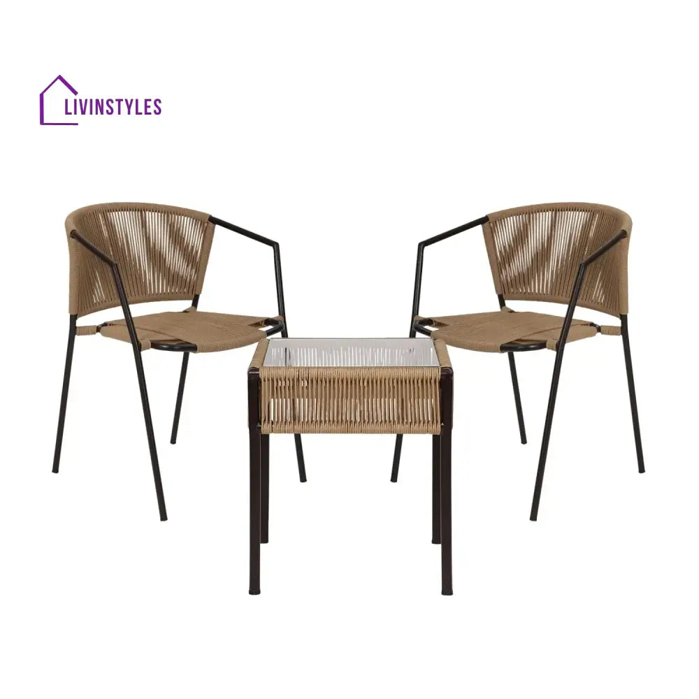 Capri Outdoor Rope 3-Piece Patio Chairs Set (Beige) - Patio Set