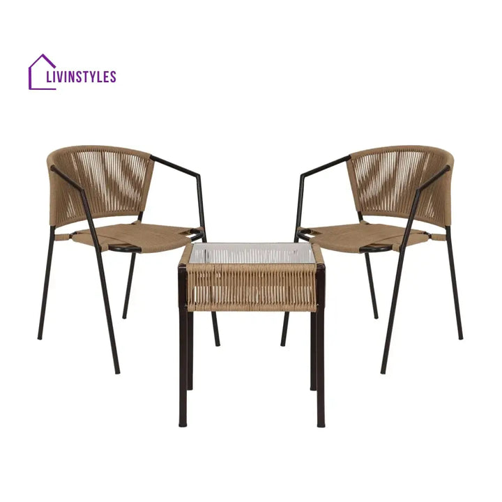 Capri Outdoor Rope 3-Piece Patio Chairs Set (Beige) - Patio Set