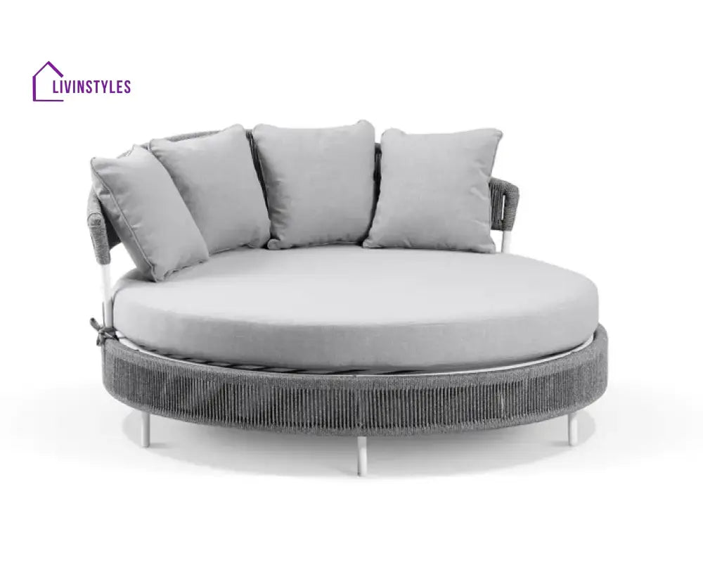 Capuano Outdoor Poolside Sunbed With Cushion Daybed (Grey) Braided & Rope - Sunbed