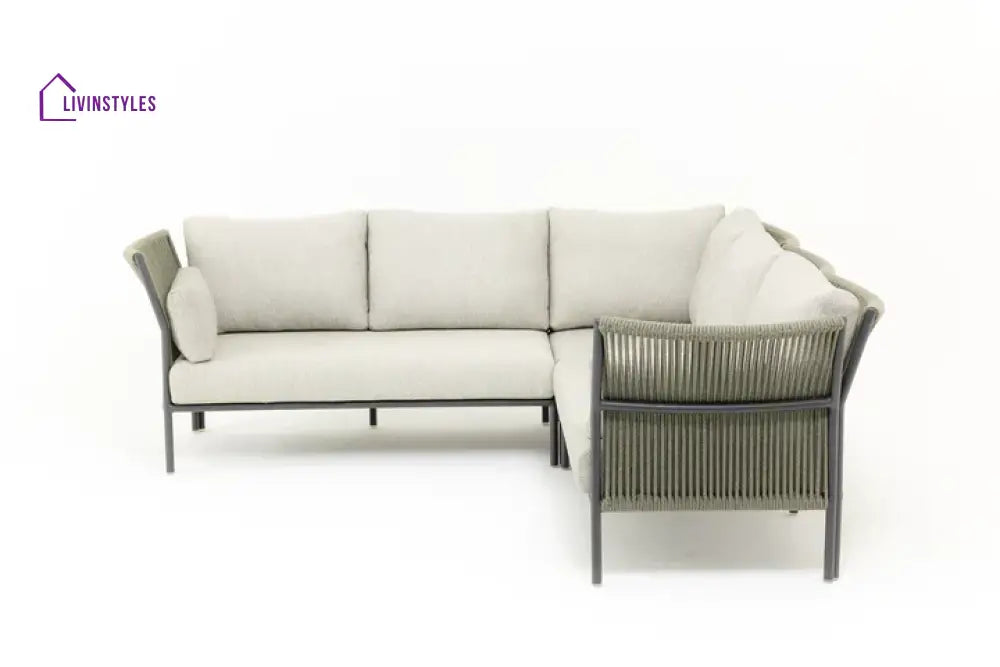 Capuano Outdoor Sofa Set 6 Seater 1 Center Table and 1 Side Table Set (Khaki) Braided & Rope - Sofa Sets