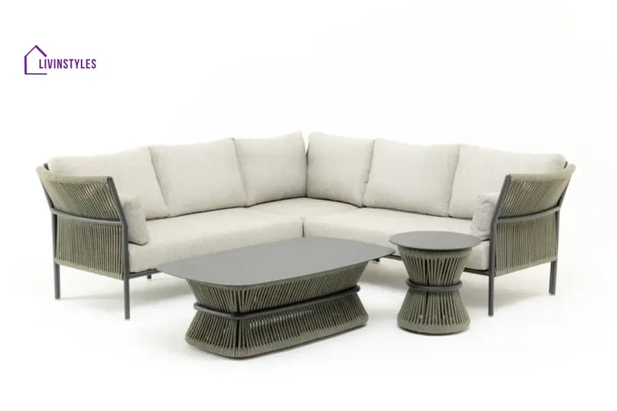 Capuano Outdoor Sofa Set 6 Seater 1 Center Table and 1 Side Table Set (Khaki) Braided & Rope - Sofa Sets
