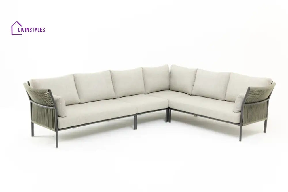 Capuano Outdoor Sofa Set 6 Seater 1 Center Table and 1 Side Table Set (Khaki) Braided & Rope - Sofa Sets