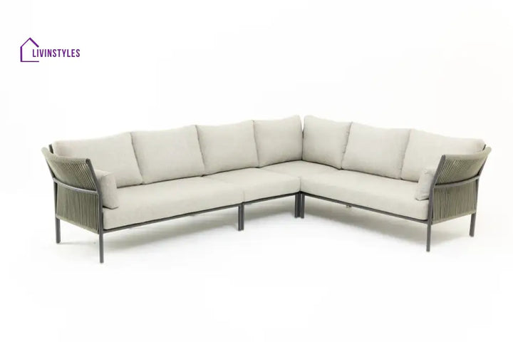 Capuano Outdoor Sofa Set 6 Seater 1 Center Table and 1 Side Table Set (Khaki) Braided & Rope - Sofa Sets