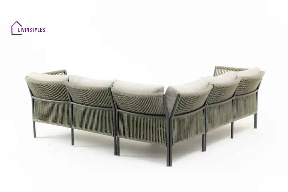 Capuano Outdoor Sofa Set 6 Seater 1 Center Table and 1 Side Table Set (Khaki) Braided & Rope - Sofa Sets