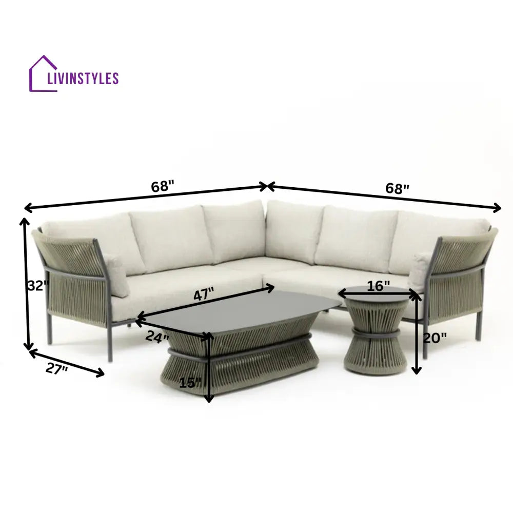 Capuano Outdoor Sofa Set 6 Seater 1 Center Table and 1 Side Table Set (Khaki) Braided & Rope - Sofa Sets