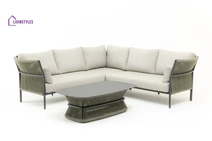 Capuano Outdoor Sofa Set 6 Seater 1 Center Table and 1 Side Table Set (Khaki) Braided & Rope - Sofa Sets