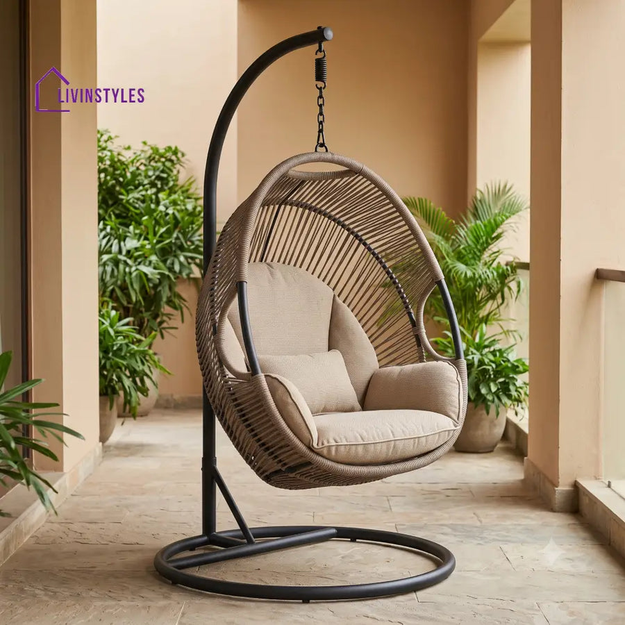 Capucine Metal Frame Swing Chair with Stand Rope Woven Seating