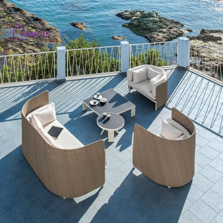 Cara Outdoor Garden Balcony Sofa Set 3 Seater 2 Single Seater and 1 Center Table Set (Honey) - Sofa Sets