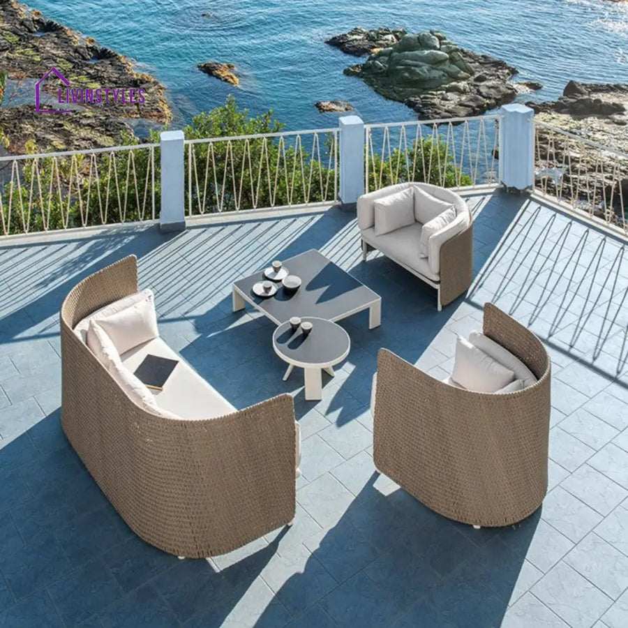 Cara Outdoor Garden Balcony Sofa Set 3 Seater 2 Single Seater and 1 Center Table Set (Honey) - Sofa Sets