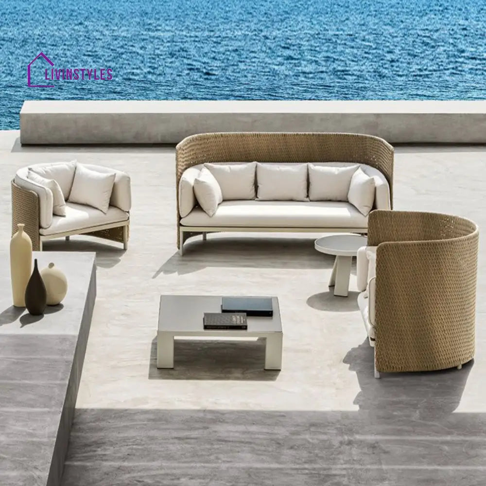 Cara Outdoor Garden Balcony Sofa Set 3 Seater 2 Single Seater and 1 Center Table Set (Honey) - Sofa Sets
