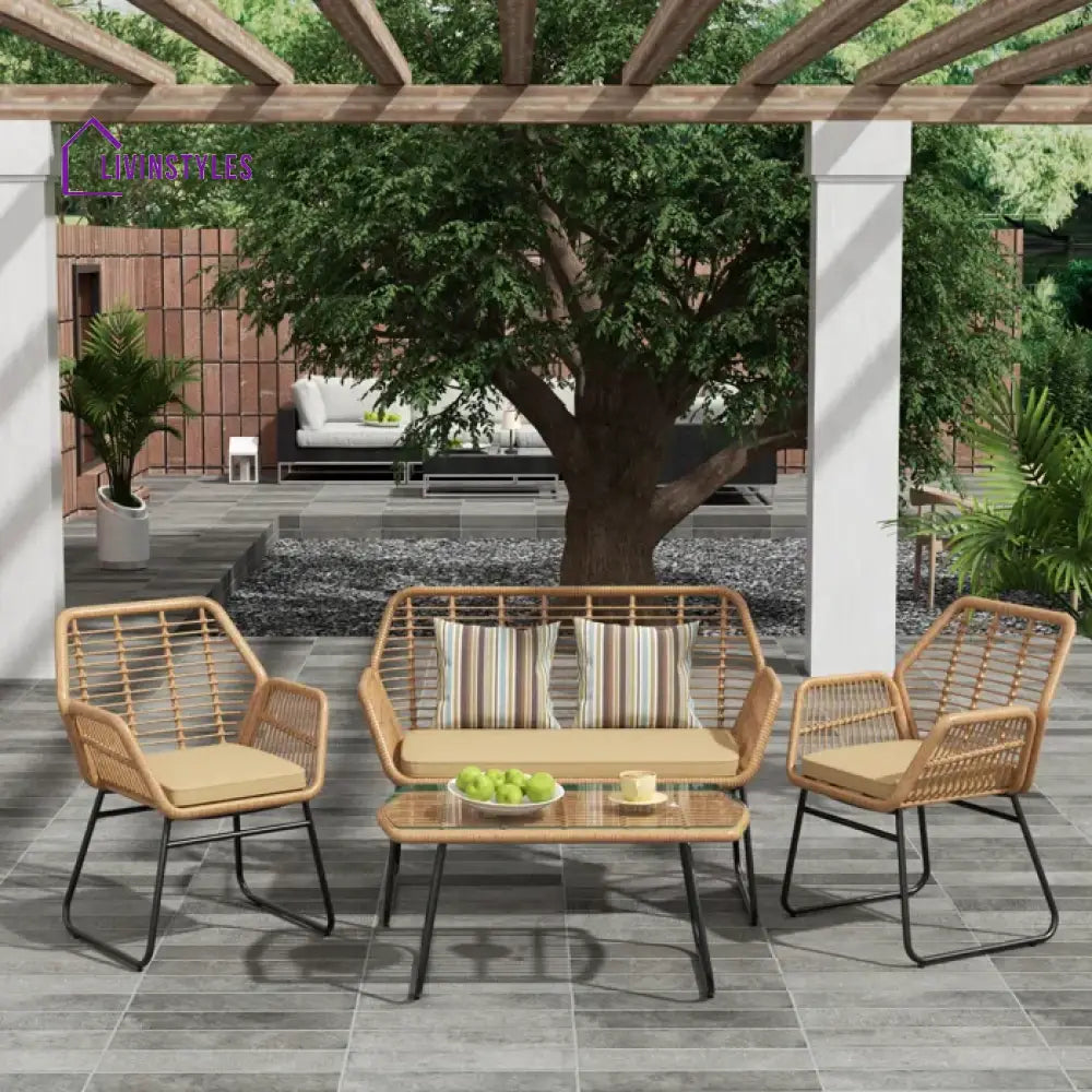Cara Outdoor Sofa Set 2 Seater 2 Single seater and 1 Center Table (Honey) - Beige - Sofa Sets