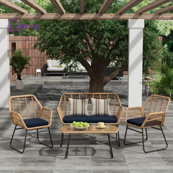 Cara Outdoor Sofa Set 2 Seater 2 Single seater and 1 Center Table (Honey) - Blue - Sofa Sets