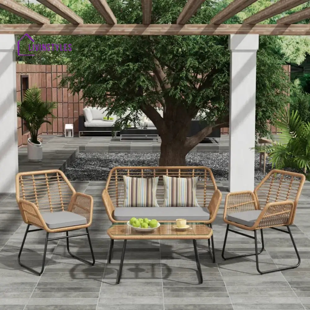 Cara Outdoor Sofa Set 2 Seater 2 Single seater and 1 Center Table (Honey) - Grey - Sofa Sets