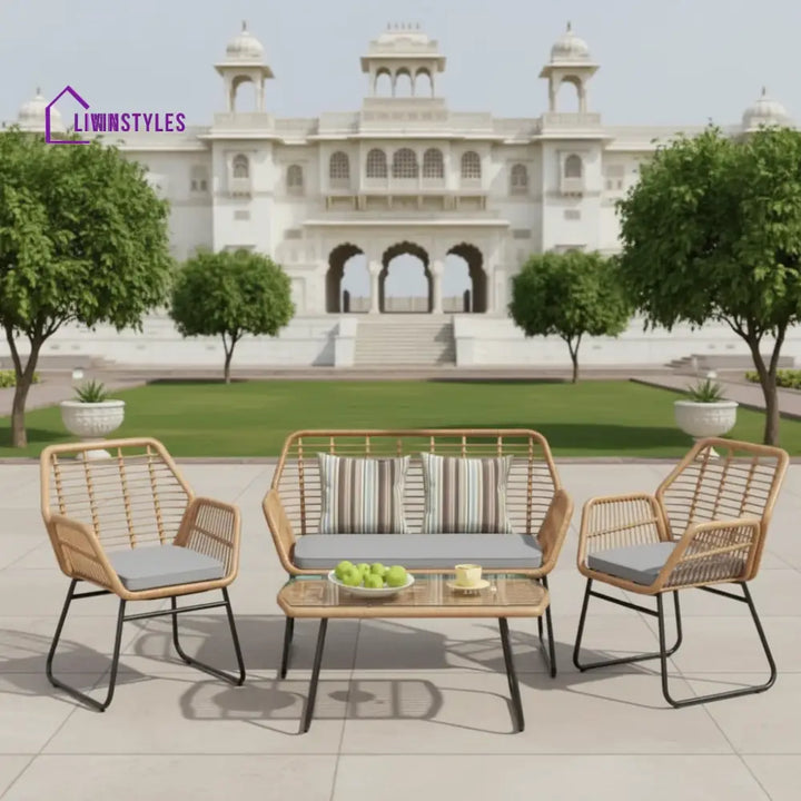 Cara Outdoor Sofa Set 2 Seater 2 Single seater and 1 Center Table (Honey) - Grey - Sofa Sets