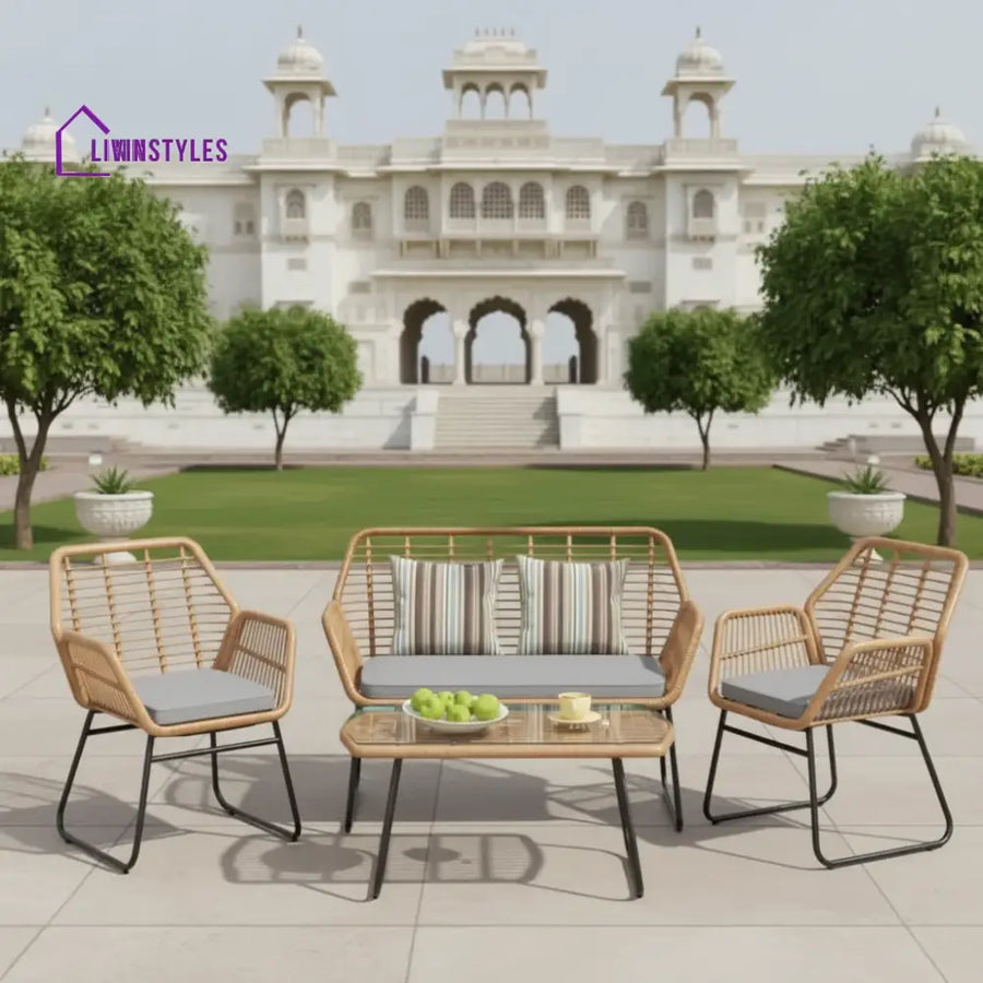 Cara Outdoor Sofa Set 2 Seater 2 Single seater and 1 Center Table (Honey) - Grey - Sofa Sets