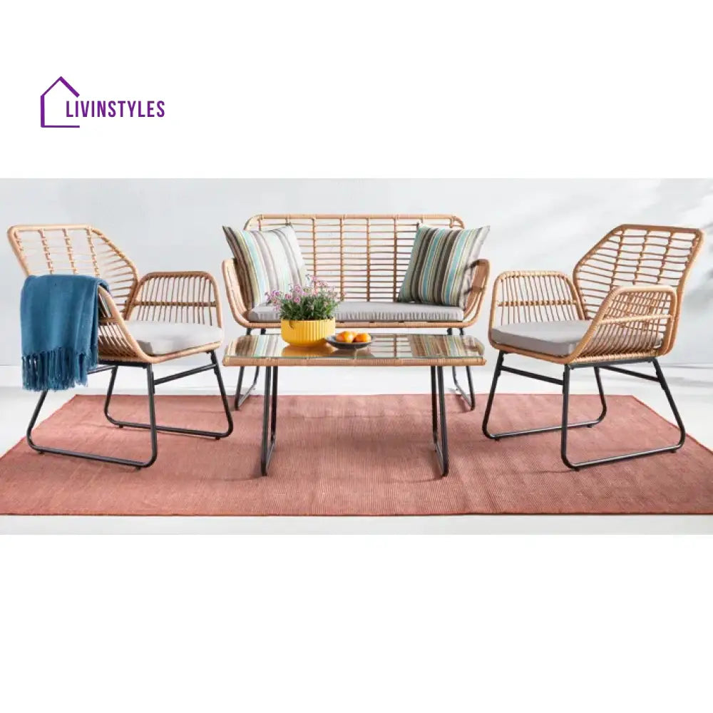 Cara Outdoor Sofa Set 2 Seater 2 Single seater and 1 Center Table (Honey) - Sofa Sets