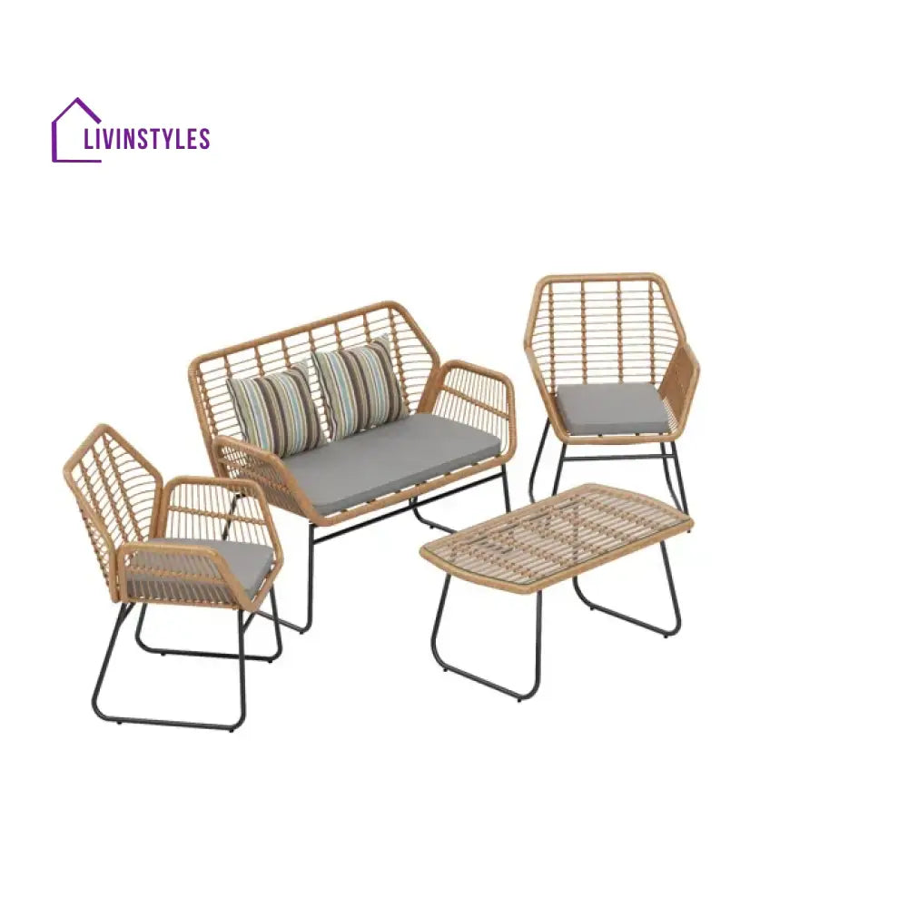 Cara Outdoor Sofa Set 2 Seater 2 Single seater and 1 Center Table (Honey) - Sofa Sets