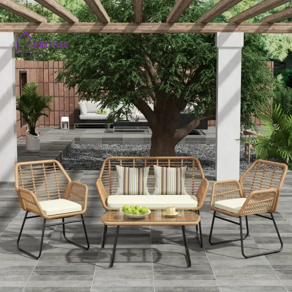 Cara Outdoor Sofa Set 2 Seater 2 Single seater and 1 Center Table (Honey) - White - Sofa Sets