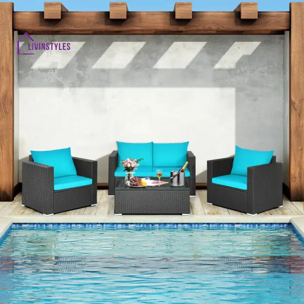 Carcamo Outdoor Sofa Set 2 Seater 2 Single seater and 1 Center Table (Blue) - Sofa Sets