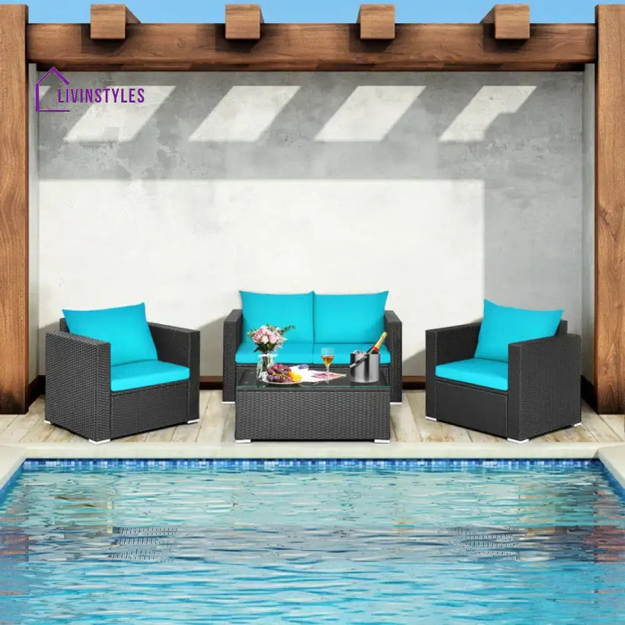 Carcamo Outdoor Sofa Set 2 Seater 2 Single seater and 1 Center Table (Blue) - Sofa Sets